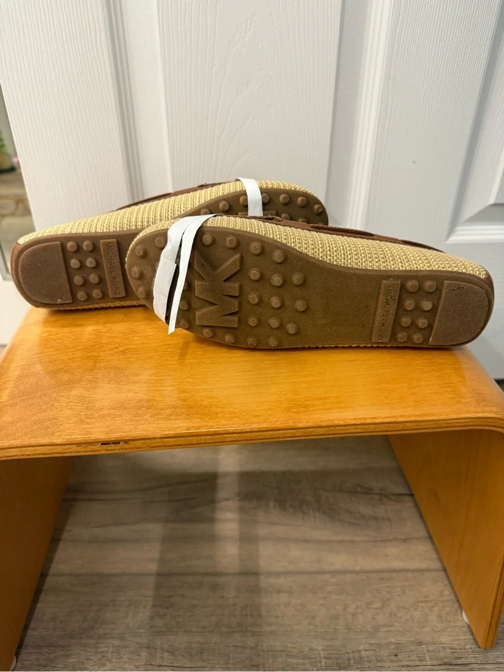 Michael Kors Tan Raffia and Brown Leather with Gold-Tip Bow